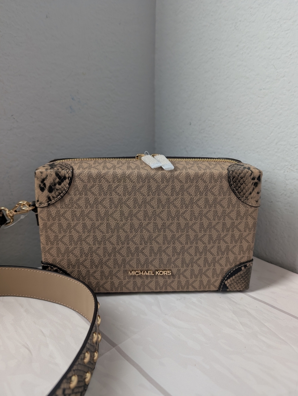 NWT Michael Kors Jeanie Small Signature Logo and Snake Embossed Crossbody Bag